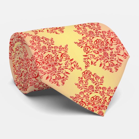 エレガントな金ゴールドおよび赤いバラのダマスク織の結婚式のタイ ネクタイ (ロール)
