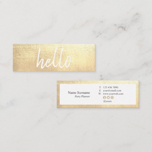 エレガントな金ゴールドのこんにちはEventPlannerの小型名刺 スキニー名刺 (正面/裏面)