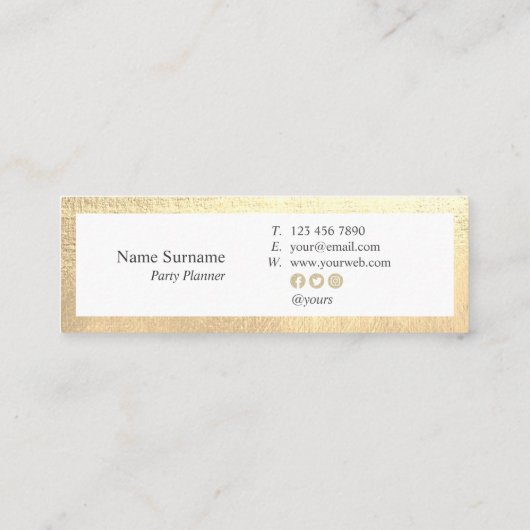 エレガントな金ゴールドのこんにちはEventPlannerの小型名刺 スキニー名刺 (裏面)