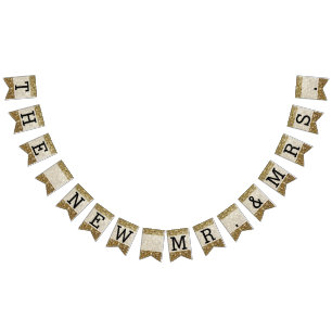 エレガントな金ゴールドのグリッターによって印刷される結婚式 バンティングフラッグ