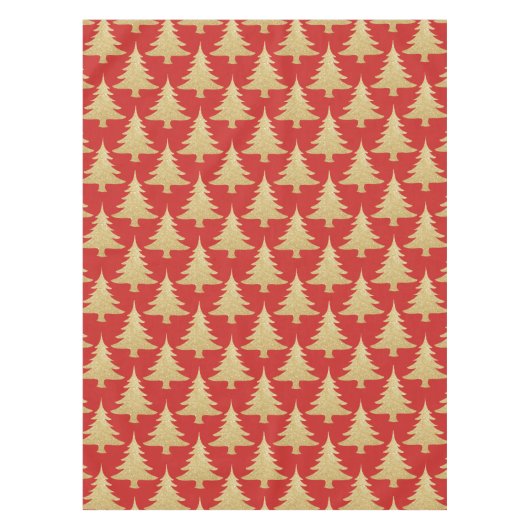 エレガントな金ゴールドのグリッターのクリスマスツリーパターン赤 テーブルクロス (正面)