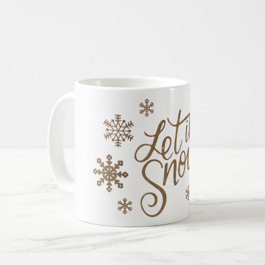 エレガントな金ゴールドのグリッターはそれが雪片文字の雪が降るようにしました コーヒーマグカップ (正面左)