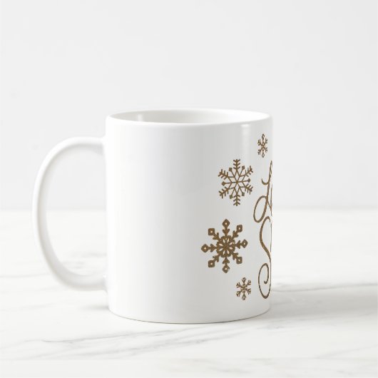 エレガントな金ゴールドのグリッターはそれが雪片文字の雪が降るようにしました コーヒーマグカップ (左)