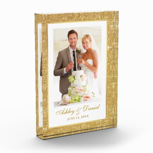 エレガントな金ゴールドのグリッターフレームの結婚式の写真のブロック フォトブロック (左)