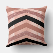 エレガントな金ゴールドのシェブロンのばら色及び黒いデザイン クッション (裏面)