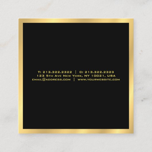 エレガントな金ゴールドのシンプルで明白でモダンなプロフェッショナル スクエア名刺 (裏面)