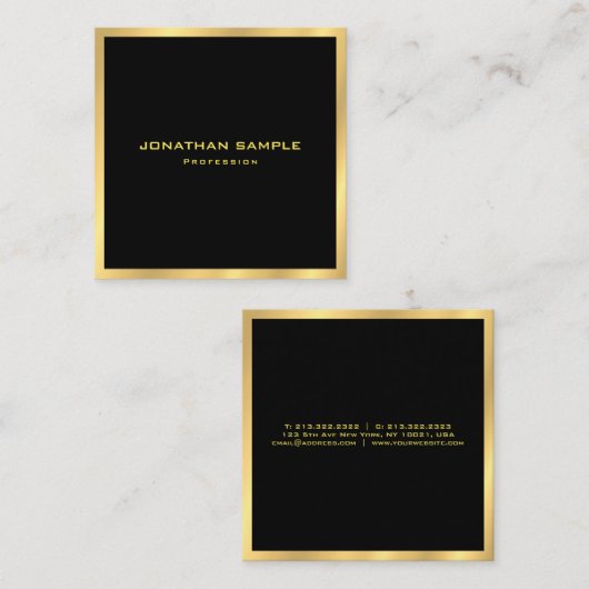 エレガントな金ゴールドのシンプルで明白でモダンなプロフェッショナル スクエア名刺 (正面/裏面)