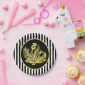 エレガントな金ゴールドのスコットランドのアザミおよびストライプ ペーパープレート (パーティー)