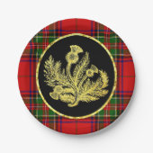 エレガントな金ゴールドのスコットランドのアザミおよび格子縞 ペーパープレート (正面)