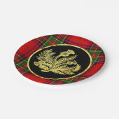 エレガントな金ゴールドのスコットランドのアザミおよび格子縞 ペーパープレート (アングル)