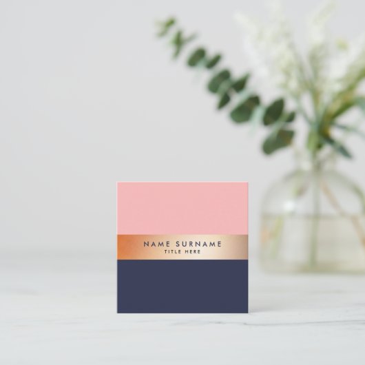 エレガントな金ゴールドのストライプの青い正方形の名刺 スクエア名刺 (スタンド正面)