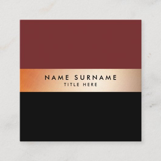 エレガントな金ゴールドのストライプの黒い正方形の名刺 スクエア名刺 (正面)