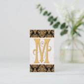 エレガントな金ゴールドのダマスク織のイニシャルMのモノグラム 名刺 (スタンド正面)