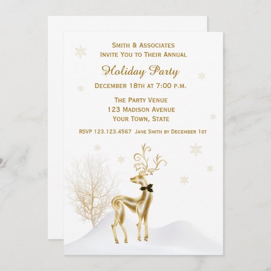 エレガントな金ゴールドのトナカイの休日のパーティの招待状 招待状 (正面/裏面)