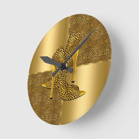 エレガントな金ゴールドのヒョウのハイヒールは動物に蹄鉄を打ちます ラウンド壁時計 (傾斜)