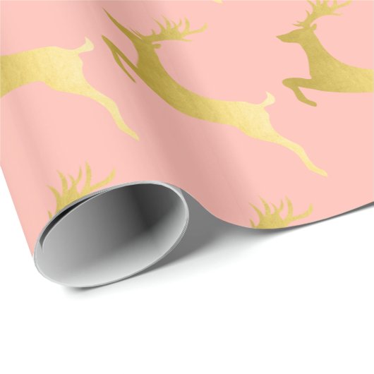 エレガントな金ゴールドのピンクのクリスマスのトナカイパターン ラッピングペーパー (ロールコーナー)