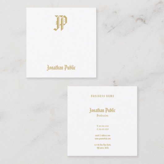 エレガントな金ゴールドのモノグラムので贅沢なテンプレートのモダン スクエア名刺 (正面/裏面)