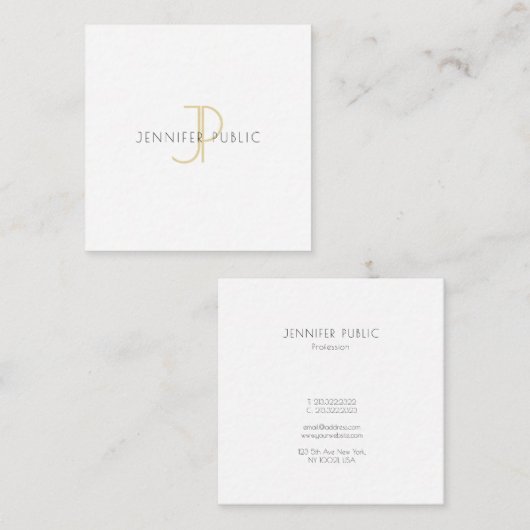 エレガントな金ゴールドのモノグラムのデザインの豪華なテンプレートのモダン スクエア名刺 (正面/裏面)