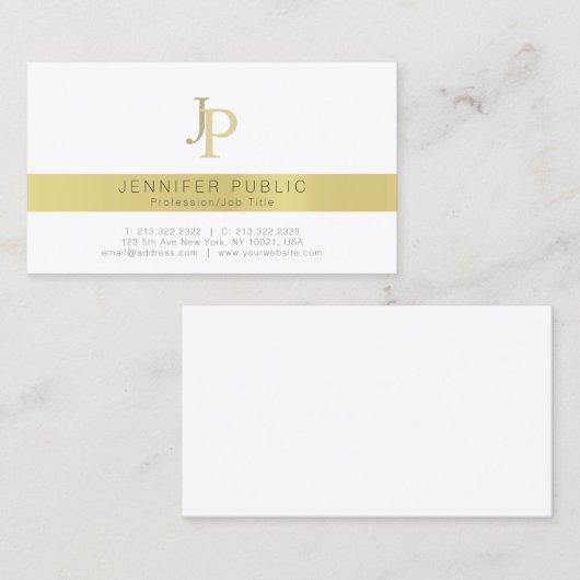 エレガントな金ゴールドのモノグラムの専門のモダンな白 名刺 (正面/裏面)
