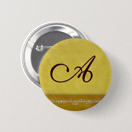 エレガントな金ゴールドのモノグラム-あなた専有物をカスタマイズ 缶バッジ (正面&裏面)