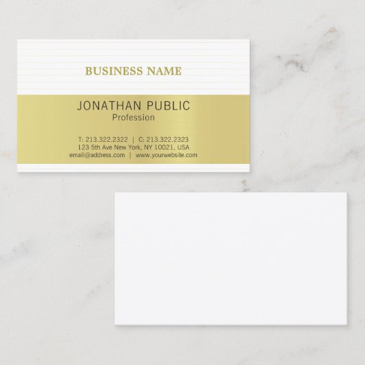 エレガントな金ゴールドの一見の白くミニマルで粋な平野 名刺 (正面/裏面)