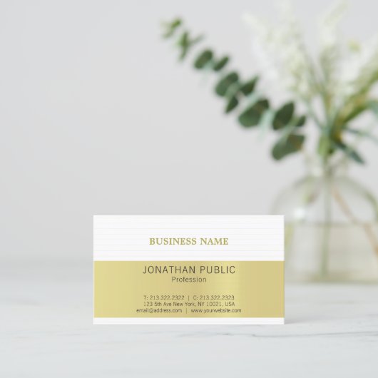 エレガントな金ゴールドの一見の白くミニマルで粋な平野 名刺 (スタンド正面)