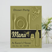 エレガントな金ゴールドの夕食のパーティの招待状 招待状 (スタンド正面)