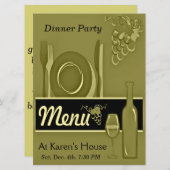 エレガントな金ゴールドの夕食のパーティの招待状 招待状 (正面/裏面)