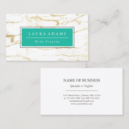 エレガントな金ゴールドの大理石及び海緑 名刺 (正面/裏面)