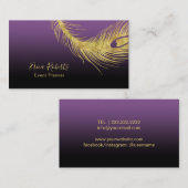 エレガントな金ゴールドの孔雀の羽の紫色を計画するイベント 名刺 (正面/裏面)