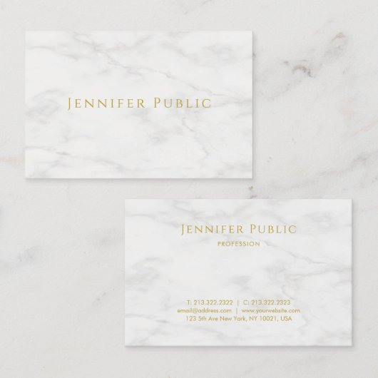 エレガントな金ゴールドの文字の白人の大理石のモダンなミニマリスト 名刺 (正面/裏面)