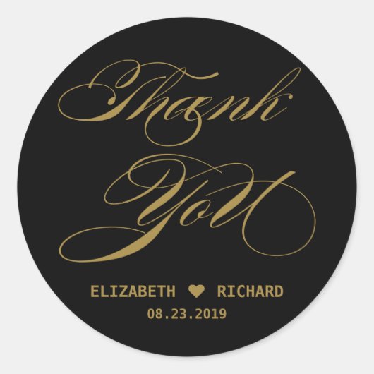 エレガントな金ゴールドの書道は結婚式の引き出物感謝していしています ラウンドシール (正面)