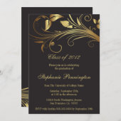 エレガントな金ゴールドの渦巻の卒業パーティーの発表 招待状 (正面/裏面)