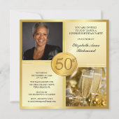エレガントな金ゴールドの第50誕生会の写真の招待状 招待状 (正面)