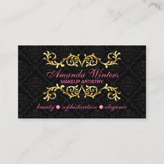 エレガントな金ゴールドの華麗さおよびダマスク織 名刺 (正面)