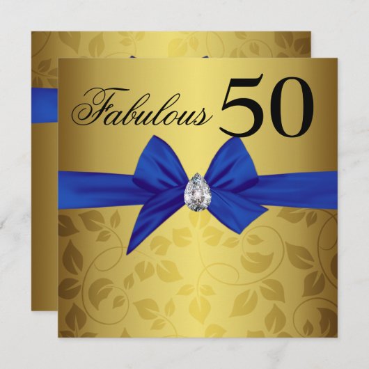 エレガントな金ゴールドの装飾用の弓宝石すばらしい50 招待状 (正面/裏面)