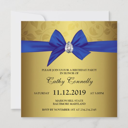 エレガントな金ゴールドの装飾用の弓宝石すばらしい50 招待状 (裏面)