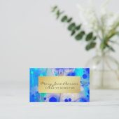 エレガントな金ゴールドの豪華で青い水彩画ブラシストローク 名刺 (スタンド正面)