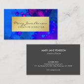 エレガントな金ゴールドの豪華で青い紫色の水彩画 名刺 (正面/裏面)