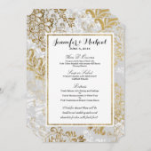 エレガントな金ゴールドの銀および灰色の花の結婚式メニュー メニュー (正面/裏面)