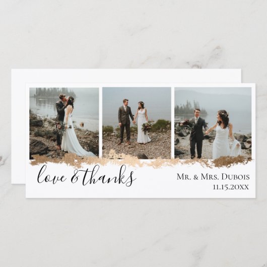 エレガントな金ゴールドの静脈の結婚式の写真は感謝していしています サンキューカード (正面/裏面)