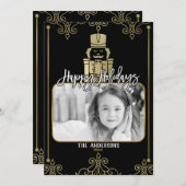 エレガントな金ゴールドの黒のくるみ割りの休日の写真カード シーズンカード (正面/裏面)