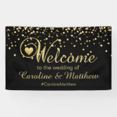 エレガントな金ゴールドの黒のハートの歓迎の結婚式 横断幕 (横)