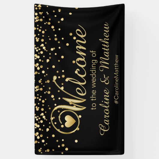 エレガントな金ゴールドの黒のハートの歓迎の結婚式 横断幕 (縦)