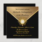 エレガントな金ゴールドの黒の女性パーティの招待状 招待状 (正面/裏面)