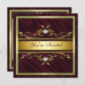 エレガントな金ゴールドのBurgandyの絹またはサテンのパーティの招待状 招待状 (正面/裏面)