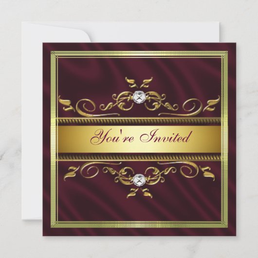 エレガントな金ゴールドのBurgandyの絹またはサテンのパーティの招待状 招待状 (正面)