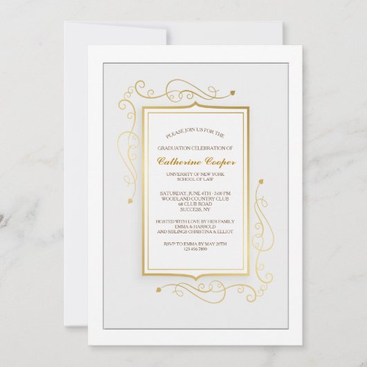 エレガントな金ゴールドフレームの卒業の招待状 招待状 (正面)