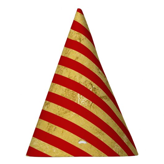 エレガントな金ゴールドホイルおよび赤のストライプなパターン パーティーハット (右)