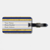 エレガントな金ゴールドホイルおよび青い縞パターン ラゲッジタグ (裏面横)